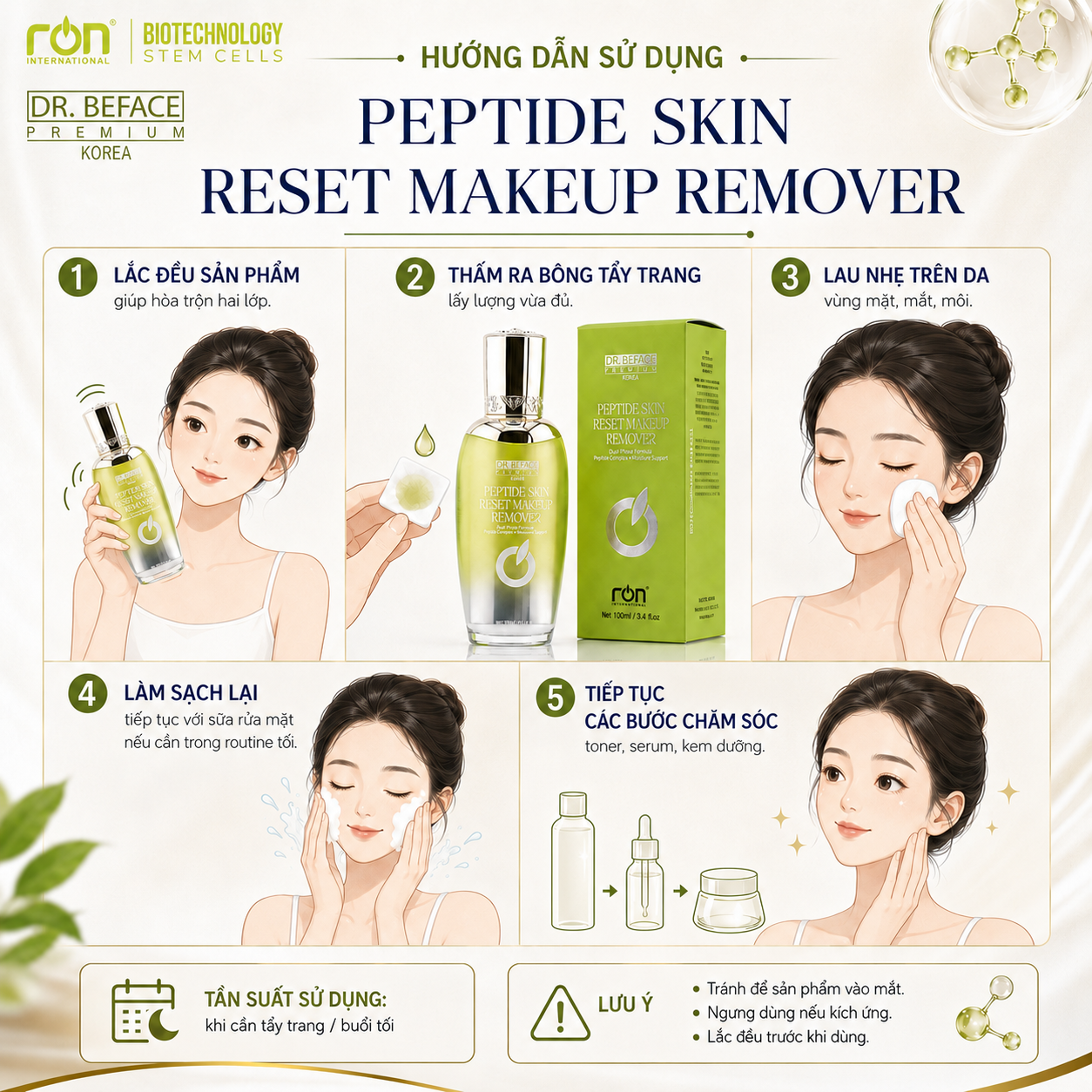 RON DR. BEFACE PREMIUM PEPTIDE SKIN RESET MAKEUP REMOVER/Tẩy Trang Peptide Công Nghệ Sinh Học – Hỗ Trợ Làm Sạch Và Tái Cân Bằng Da